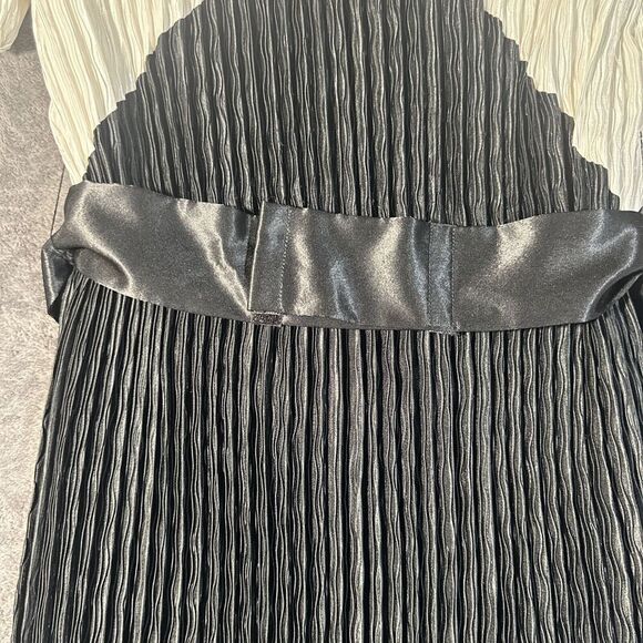 Edith Flagg VTG Pleated MIDI Dress S Black White Puff Sleeve Sequin Flapper Coco - Picture 11 of 12